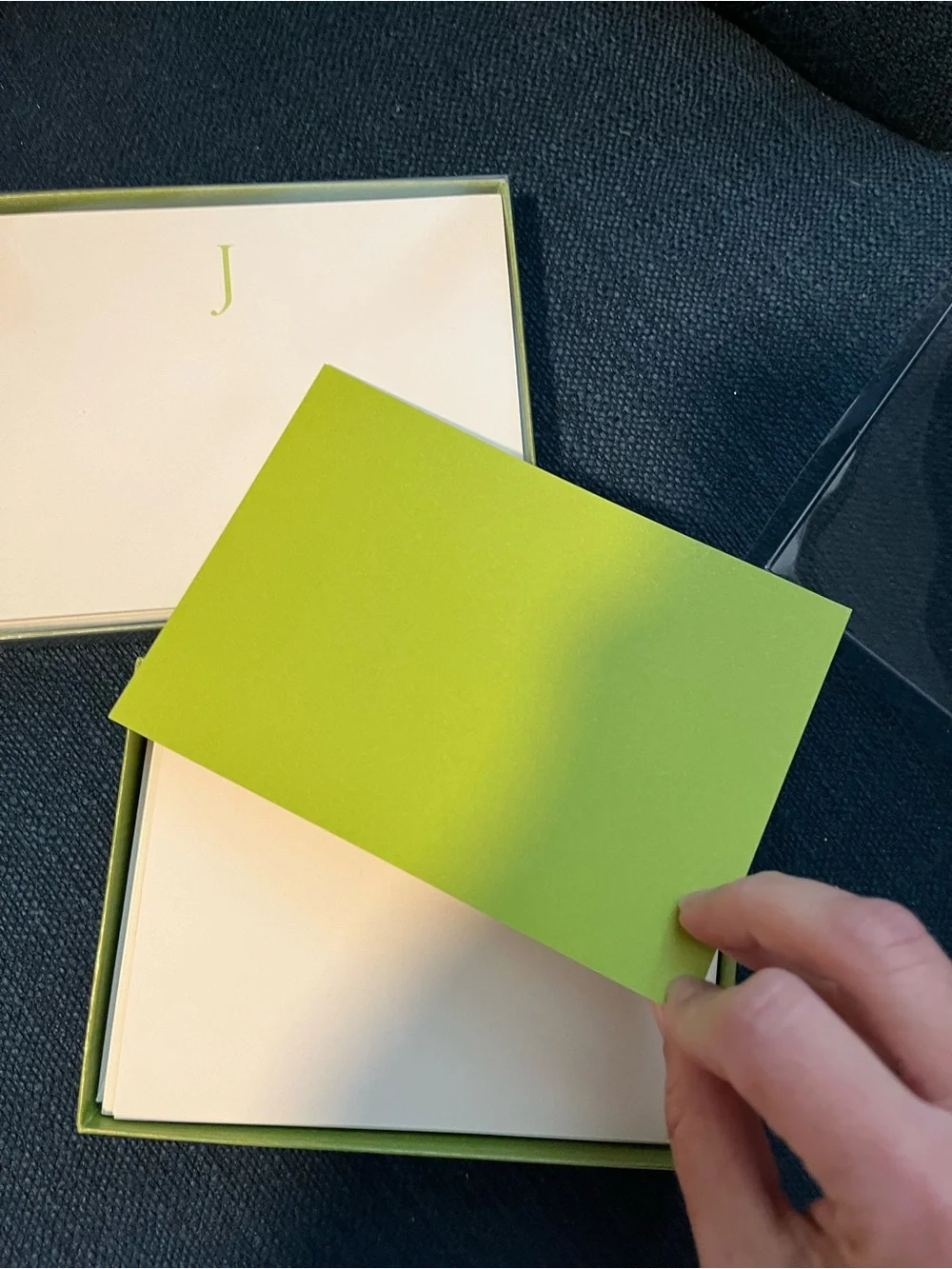 Monogrammed Note Cards Set - Letters J & B in Lime Green